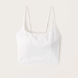 Abercrombie White Squareneck Linen-Blend Tank Top Smocked Back